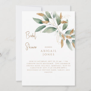 Gold & Green Foliage Elegantes Brautparty Einladung