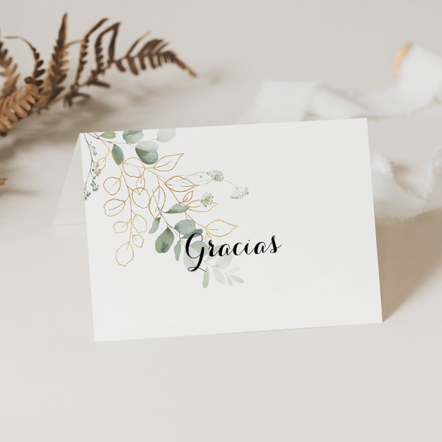 Gold Green Foliage Folded Wedding Gracias Card Dankeskarte (Von Creator hochgeladen)
