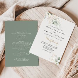 Gold Green Foliage Front & Back Wedding Einladung