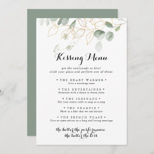 Gold Green Foliage Mariage Menu de baiser Carte de