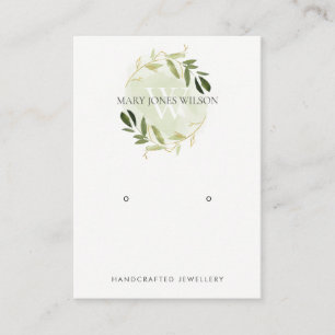 GOLD GREEN FOLIAGE MONOGRAM EARRING DISPLAY LOGO VISITENKARTE