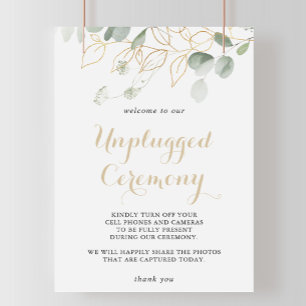 Gold Green Foliage Unplugged Zeremony Sign Poster
