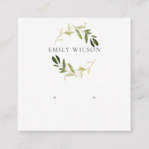 GOLD GREEN FOLIAGE WATERCOLOR EARRING DISPLAY LOGO QUADRATISCHE VISITENKARTE