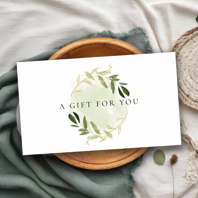 GOLD GREEN FOLIAGE WATERCOLOR GIFT BESCHEINIGUNG VISITENKARTE (Von Creator hochgeladen)