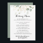 Gold Green Foliage Wedding Kissing Menu Game Card<br><div class="desc">Diese goldgrüne Hochzeitskissingkarte ist ideal für einen rustikalen Hochzeitsempfang. Dieses künstlerische Design mit handgezeichnet Aquarellgold und grünem Blattwerk inspiriere natürliche Schönheit.</div>