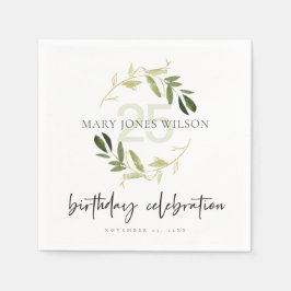 GOLD GREEN FOLIAGE WREATH ALTER 25. GEBURTSTAG SERVIETTE