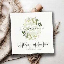 GOLD GREEN FOLIAGE WREATH ALTER 25. GEBURTSTAG SERVIETTE