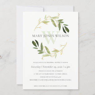 GOLD GREEN FOLIAGE WREATH BRAUTPARTY CARD DANKESKARTE