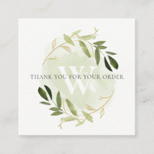 GOLD GREEN FOLIAGE WREATH LOGO SHOPPPING DANKEN QUADRATISCHE VISITENKARTE