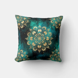 Gold & Green Galaxy Dharma Mandala Muster Kissen