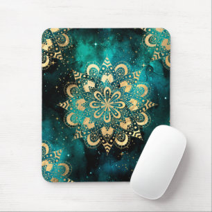 Gold & Green Galaxy Dharma Mandala Muster Mousepad