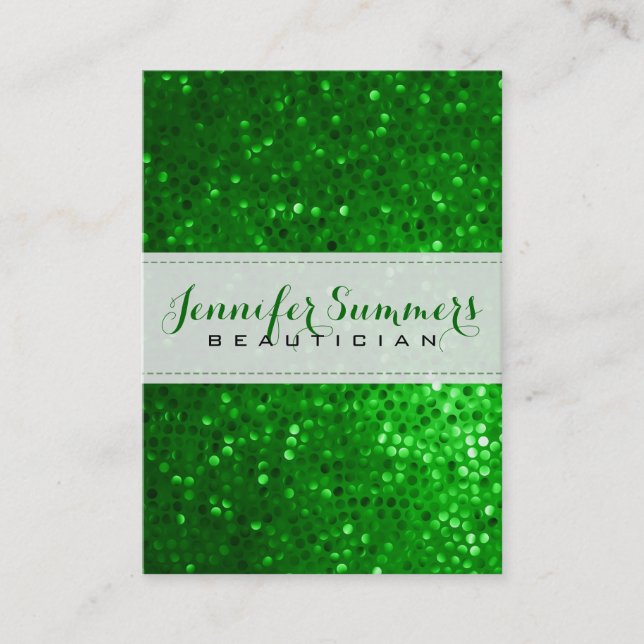 Gold & Green Glitzer Beautician Business Card Visitenkarte (Vorderseite)