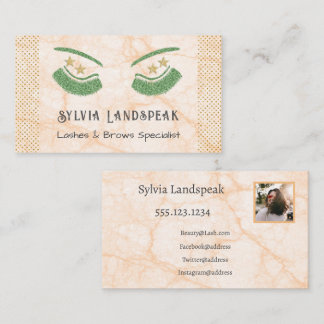 Gold & Green Glitzer Eyelashes & Foto Visitenkarte