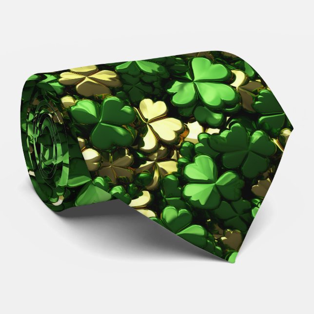 Gold Green Kleeblatts Krawatte (Gerollt)