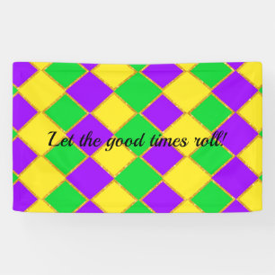 Gold Green Lila Mardi Gras Harlequin Pattern Banner