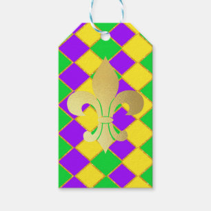 Gold Green Lila Mardi Gras Harlequin Pattern Geschenkanhänger