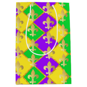 Gold Green Lila Mardi Gras Harlequin Pattern Mittlere Geschenktüte