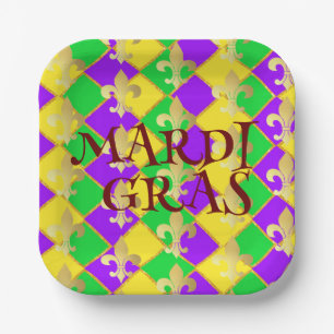 Gold Green Lila Mardi Gras Harlequin Pattern Pappteller