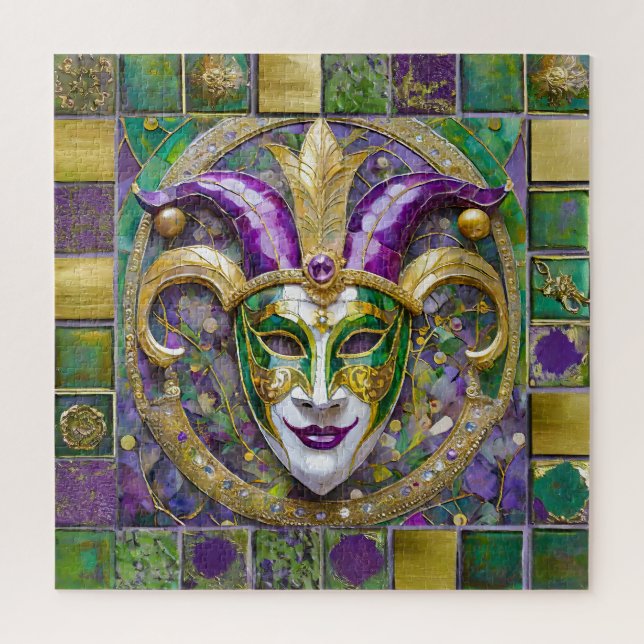 Gold Green Lila Mardi Gras Jester Mask (Vertikal)