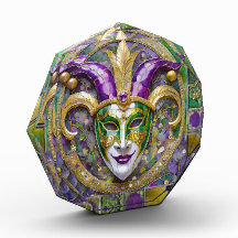 Gold Green Lila Mardi Gras Jester Mask