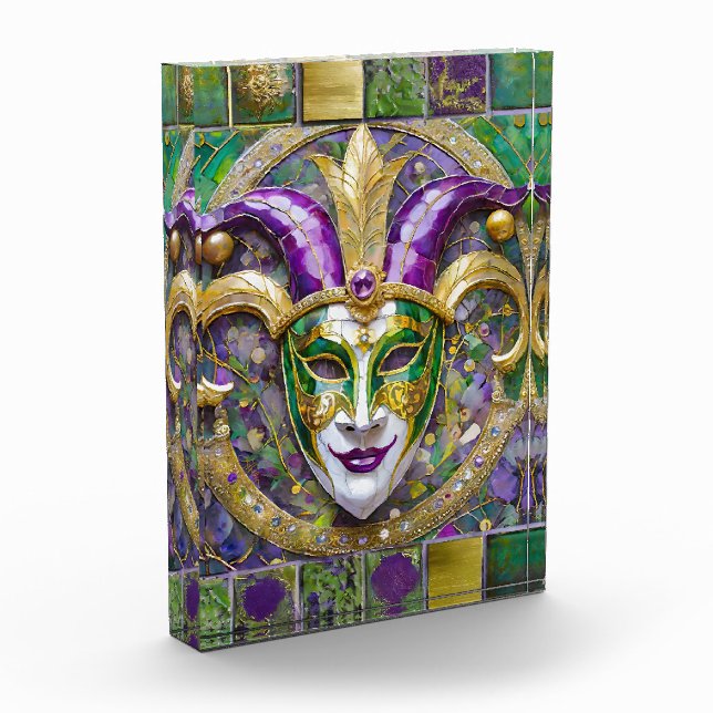 Gold Green Lila Mardi Gras Jester Mask Fotoblock (Links)