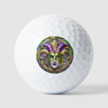 Gold Green Lila Mardi Gras Jester Mask