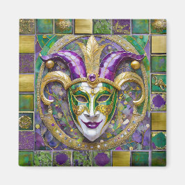 Gold Green Lila Mardi Gras Jester Mask Magnet
