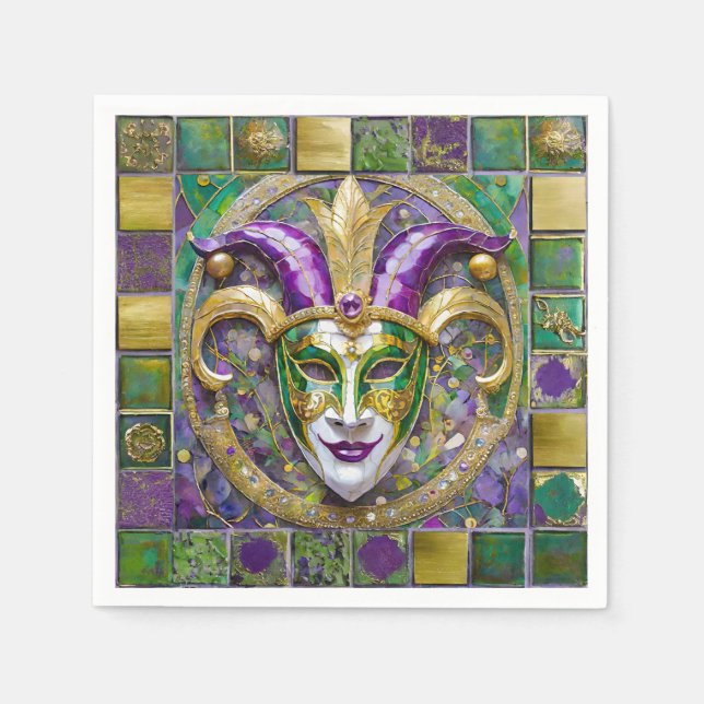 Gold Green Lila Mardi Gras Jester Mask Serviette (Vorderseite)