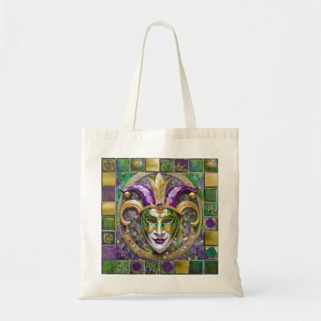 Gold Green Lila Mardi Gras Jester Mask Tragetasche (Vorne)