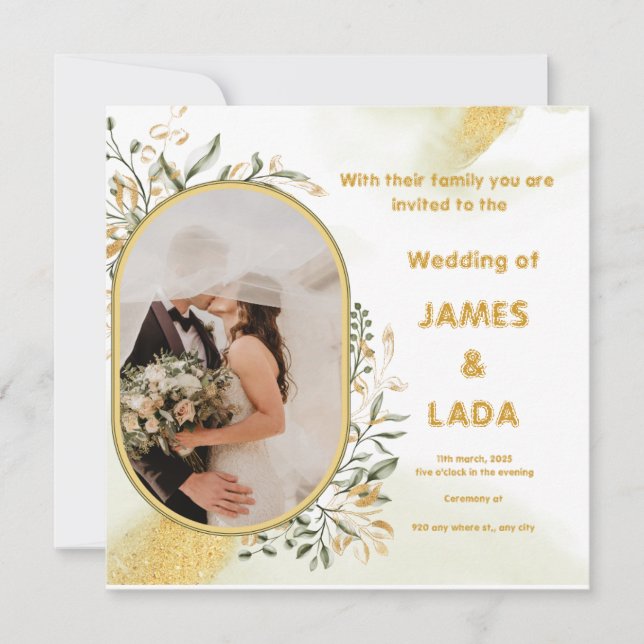 Gold Green Luxury Wedding Party Einladung (Vorderseite)