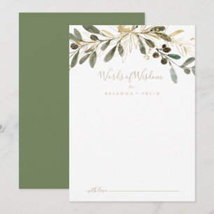 Gold Green Mariage Mots de sagesse carte conseil