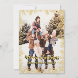 Gold Green Modern Botanic Family Foto Weihnachten