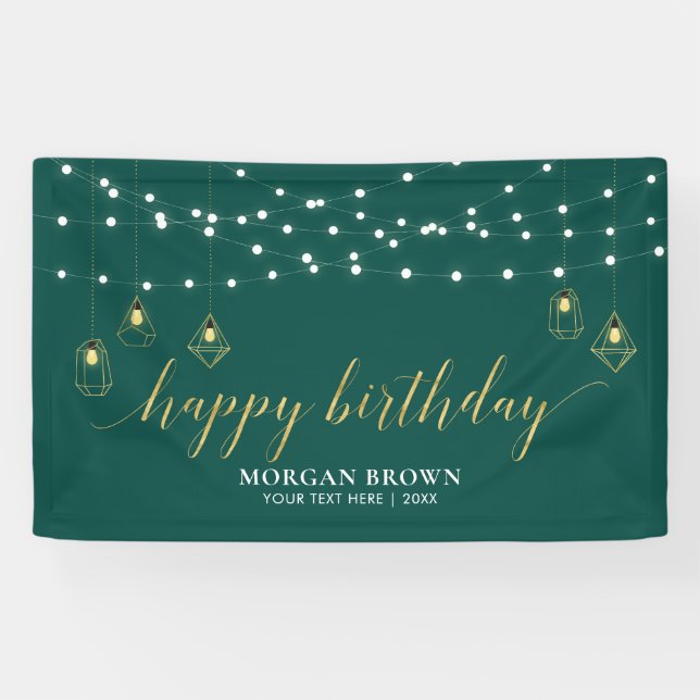 Gold & Green Modern Joyeux Anniversaire Bannière (Horizontal)