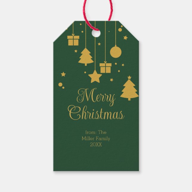 Gold Green Ornament Weihnachten Geschenkanhänger (Vorderseite)