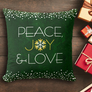 Gold Green Peace Joy Liebe Snowflake Holiday Moder Kissen