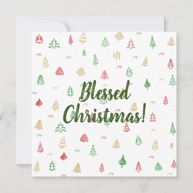 Gold Green Red Christmas Trees Muster Karte (Vorderseite)