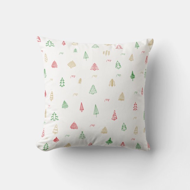 Gold Green Red Christmas Trees Muster Kissen (Vorderseite)