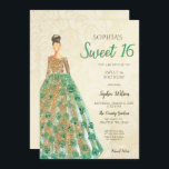 Gold Green Sparkle Dress Sweet 16 Geburtstag Einladung<br><div class="desc">Gold Emerald Green Sparkle Dress Sweet 16 Geburtstag Einladung</div>