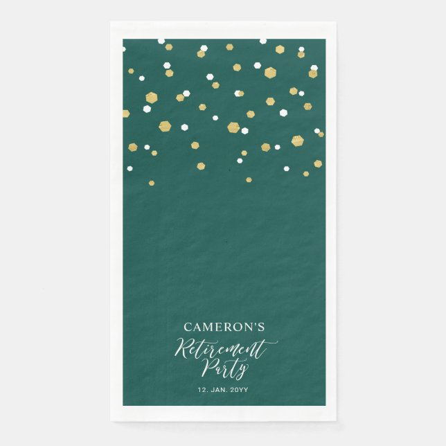 Gold & Green Stilvolles Confetti Retirement Party Serviette (Vorderseite)