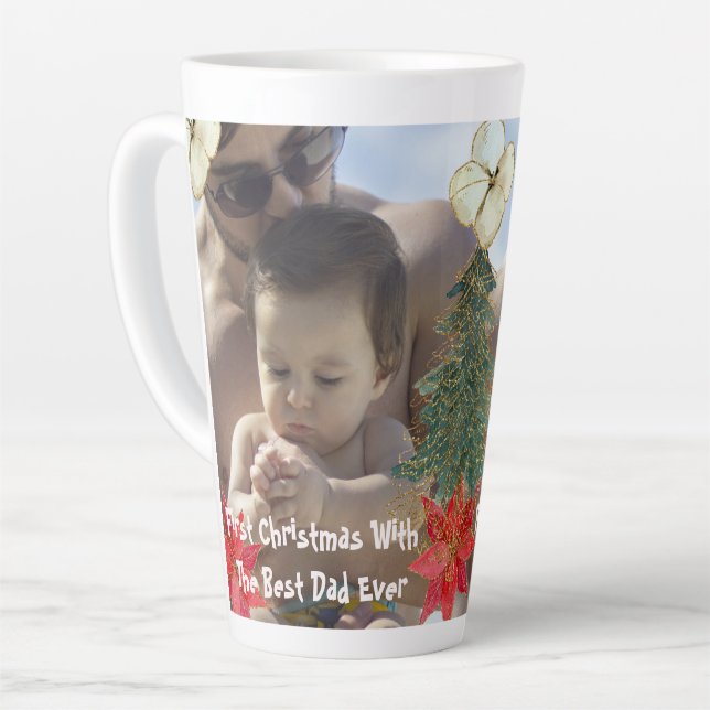 Gold Green Tree 1. Weihnachts Bester Vater je Foto Milchtasse (Linke Ecke)