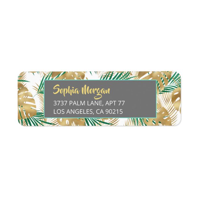 Gold & Green Tropical Blätter, Name Anschrift WhtG (Vorne)