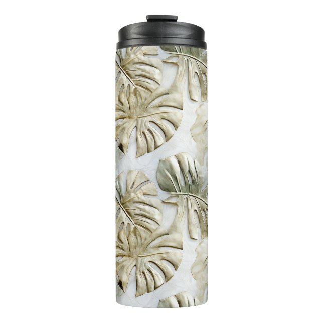 Gold Green Tropical Blätter Sage Thermosbecher (Vorderseite)