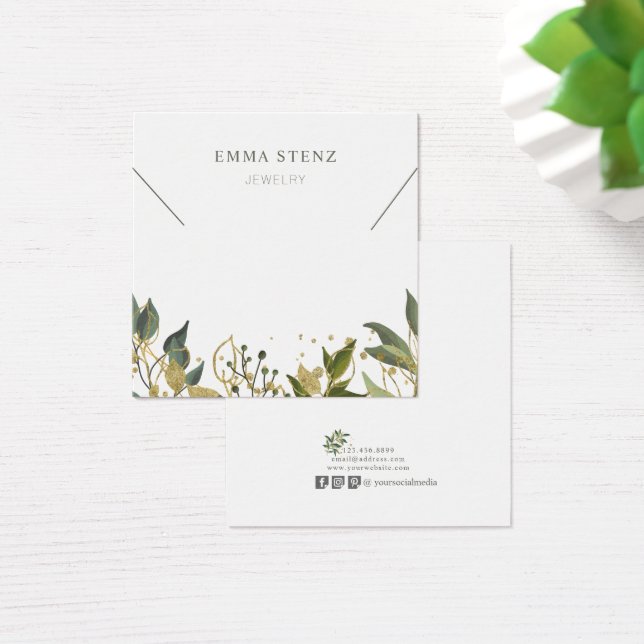 Gold Green Tropical Blätter Social Media Necklace (Schreibtisch)