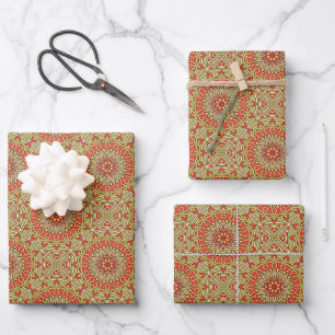 Gold Green und Orange Circle Mandala Geschenkpapier Set
