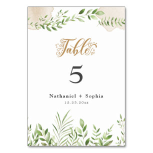 Gold Green Watercolor Tafel Tischnummer