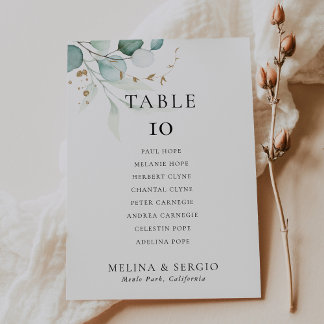 Gold Green Wedding Table 6 Seekarten Einladung