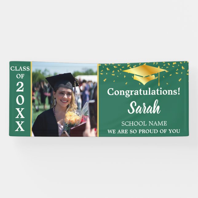 Gold Green & White Abschluss Foto Class 2025 Banner (Horizontal)