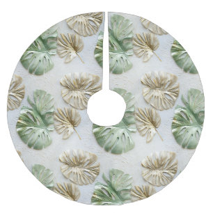 Gold Green White Tropical Blätter Polyester Weihnachtsbaumdecke