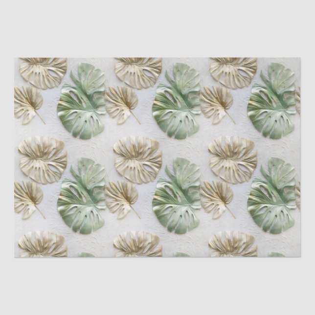 Gold Green White Tropical Blätter Seidenpapier (Vorderseite)