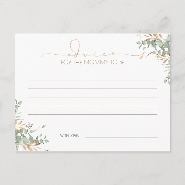 Gold Greenery Baby Shower Advice Card Postkarte (Vorderseite)